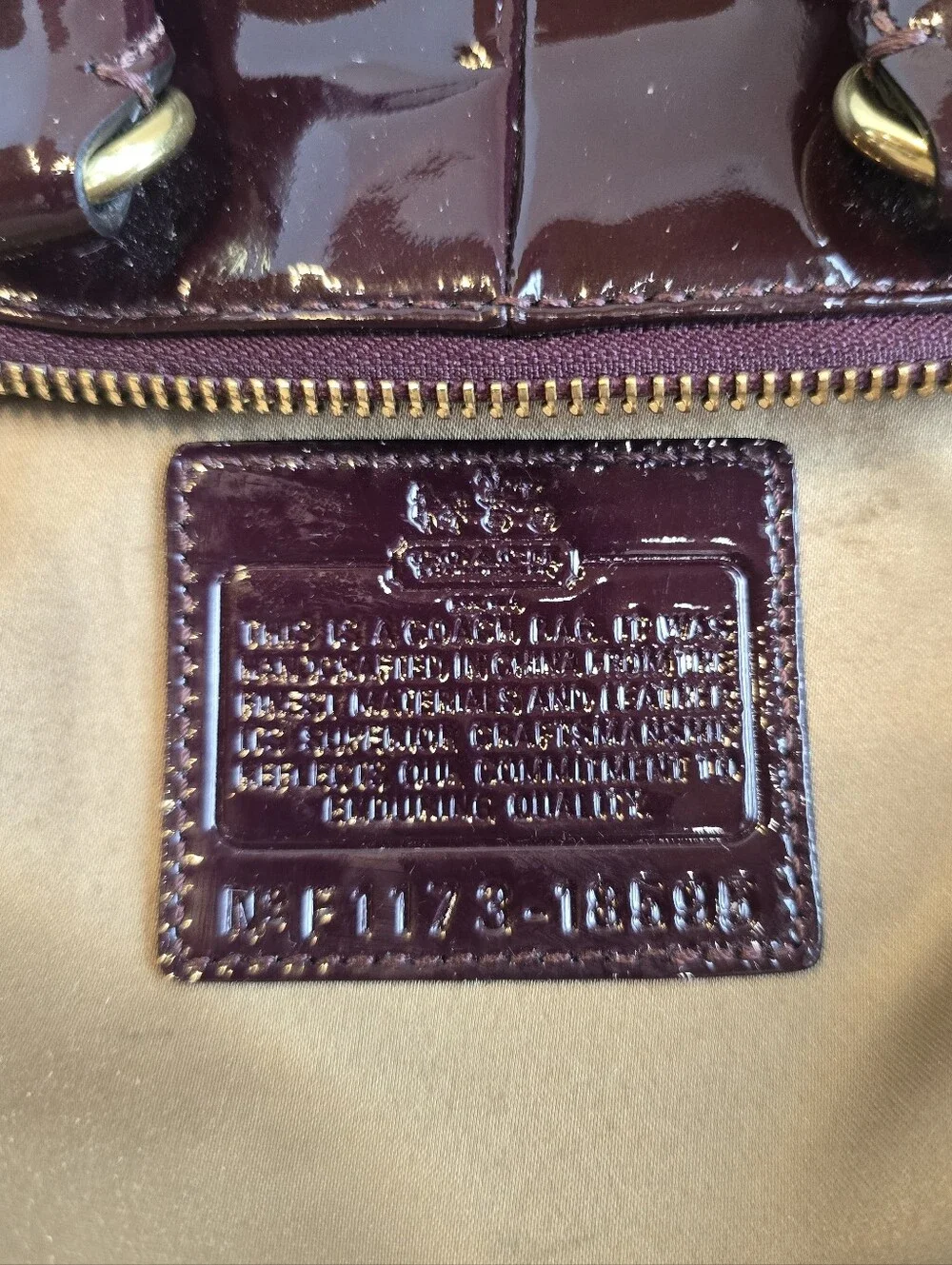 Coach Madison Shiny Patent Deep Burgundy Leather Lindsey Satchel Handbag